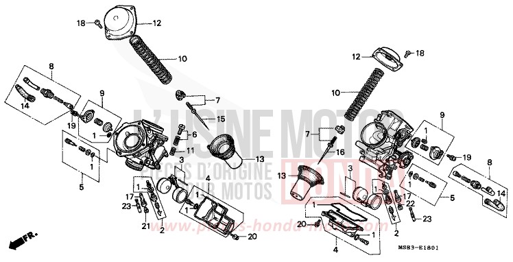 CARBURATEUR (PIECES CONSTITUTIVES) de Africa Twin SHASTA WHITE (NH138H) de 1988